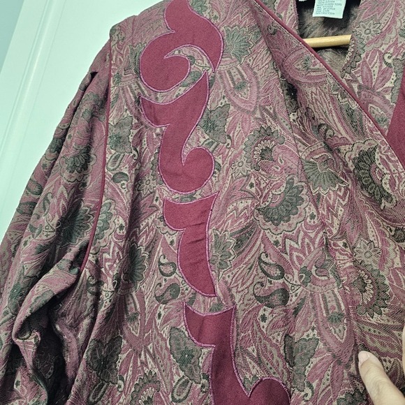 Vintage 80s Side Effects Sweater Large Collared Burgundy Paisley Crossover Retro - Picture 4 of 9